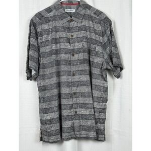 Tommy Bahama Men's Shirt XL Gray Black Geometric Print Cotton Silk Blend S/S